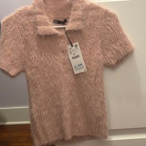 Zara fluffy pink collared top